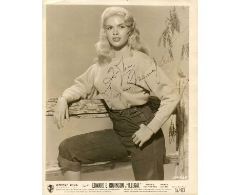 MANSFIELD JAYNE: (1933-1967) American actress &amp; sex symbol. A good vintage signed and inscribed sepia 8 x 10 photograph o