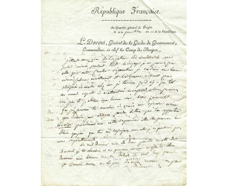 DAVOUT LOUIS NICOLAS: (1770-1823) Marshal of France, Duc d´Auerstaedt and Prince of Eckmuhl. Known as the Iron Marshal, Davou