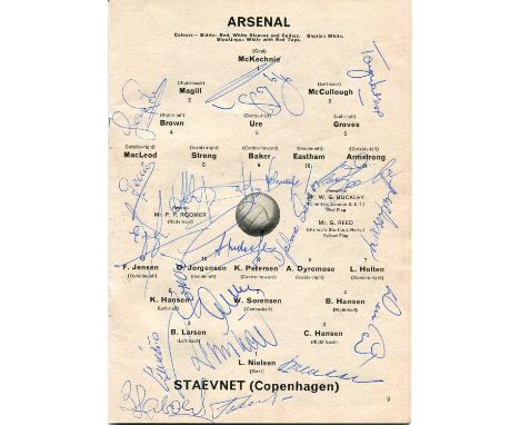 FOOTBALL: A small 8vo printed official programme for Arsenal FC v. Staevnet (Copenhagen) in the Inter-Cities Fairs Cup, 1st R