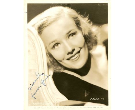 FARMER FRANCES: (1913-1970) American actress. A scarce vintage signed sepia 8 x 10 photograph of Farmer in a smiling head and