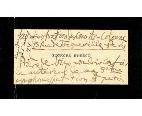 ENESCU GEORGE: (1881-1955) Romanian composer. A.L.S., George Enesco, to the recto and verso of his personal printed oblong 12