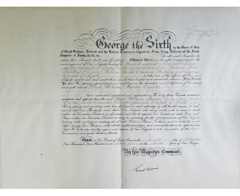 GEORGE VI: (1895-1952) King of the United Kingdom 1936-52. A good D.S., George R I, as King, at the head, one page, large obl