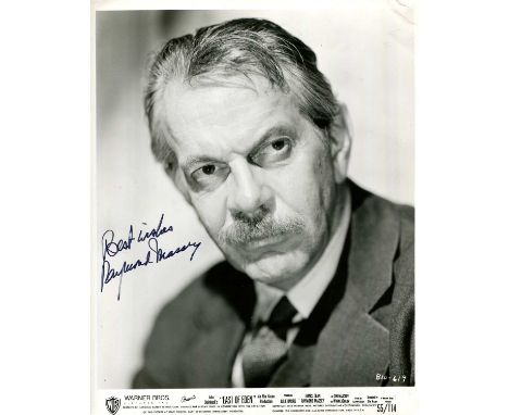 MASSEY RAYMOND: (1896-1983) Canadian actor, an Academy Award nominee. A good signed 8 x 10 photograph, the vintage Warner Bro