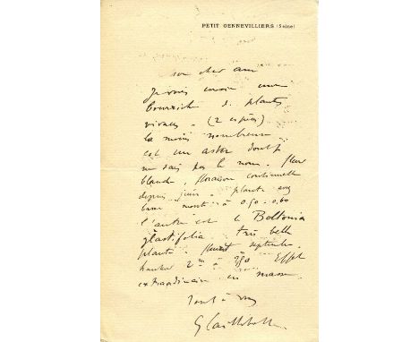 CAILLEBOTTE GUSTAVE: (1848-1894) French Painter associated with the Impressionists. A.L.S., G Caillebotte, one page, 8vo, Pet
