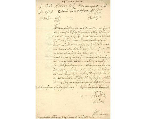 BRITISH PRIME MINISTERS: A very fine, rare D.S., R Walpole, by Robert Walpole (1676-1745, British Prime Minister 1721-42), on