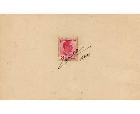 CAROL II: (1893-1953) King of Romania 1930-40. Vintage dark fountain pen ink signature (´Carol R´) and date, 1944, in his han