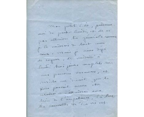 COLETTE: (1873-1954) French author, best known for her novella Gigi (1944). A.L.S., Colette, two pages, 4to, n.p., n.d. (1936