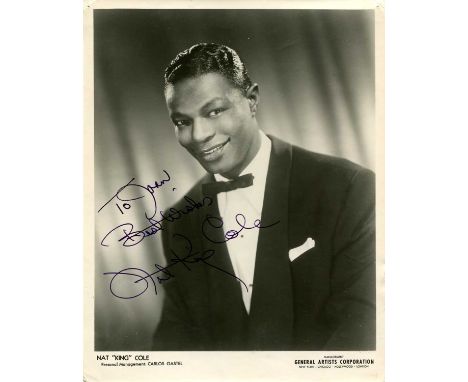 COLE NAT KING: (1919-1965) American singer and jazz pianist. Vintage signed and inscribed 8 x 10 photograph by Cole, the Gene