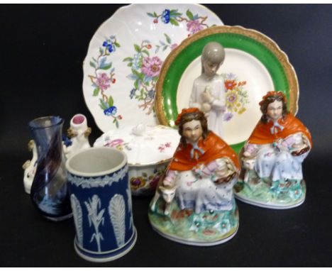 A Pair of Staffordshire Figures together with a small collection of other ceramics to include a Nao figure 