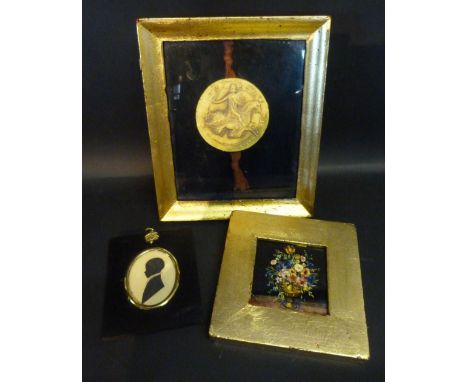 An Early 19th Century Silhouette Portrait together with a late 19th Century wax seal and a framed tile