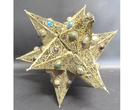 An Indian Brass and Coloured Glass Light Fitting in the form of a star