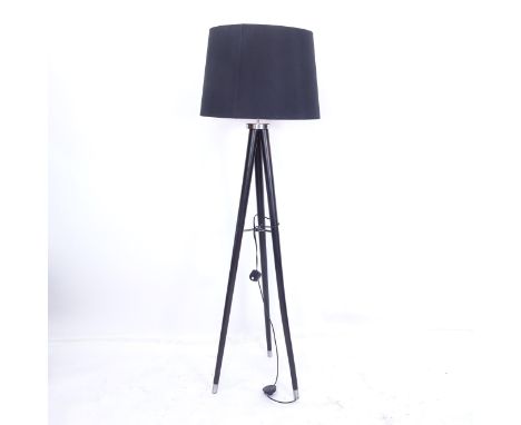 A contemporary design standard lamp and shade on tripod base, height to top of shade 163cm 
