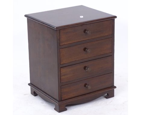 A small apprentice piece design table-top chest of 4 short drawers, with bracket feet, W30cm, H36cm, D26cm 