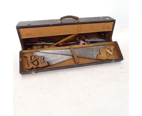 A Victorian stained pine carpenter's toolbox, and a quantity of hand tools 
