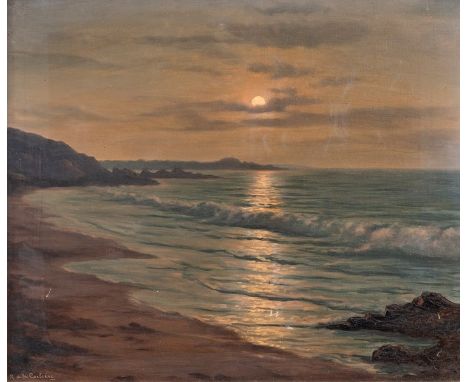 Roger de La Corbière (French 1893-1974)/Beach in Moonlight/signed lower left/oil on canvas, 44.5cm x 53.5cm  CONDITION REPORT