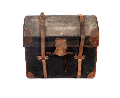 A dome top trunk with leather straps, 79cm wide CONDITION REPORT: 79cm wide x 56cm deep x 66cm high
