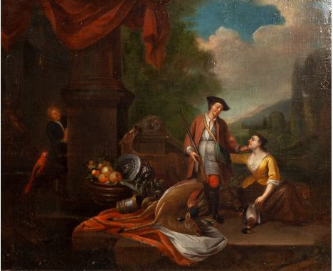 Circle of Ignace Van der Becken (1689-1774)/After the Hunt/oil on canvas, 57cm x 73.5cm CONDITION REPORT: Losses to frame, sl