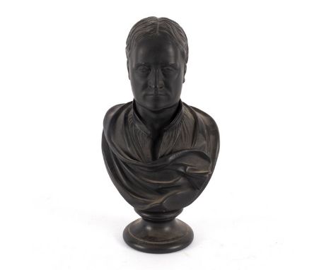 A Wedgwood black basalt portrait bust of Sir Walter Scott, on socle base, impressed mark, 22.75cm high CONDITION REPORT: Good