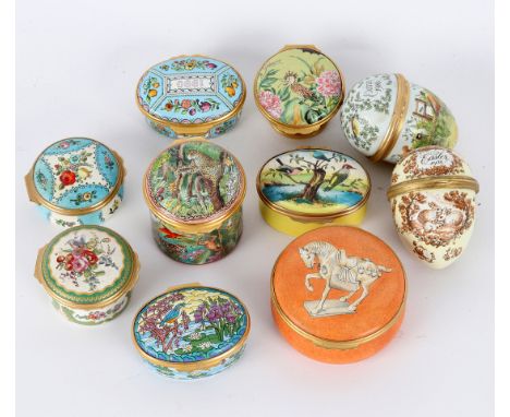 Ten Halcyon Days enamel boxes, including egg shaped examples for Easter 1976 and 1986 and the Rain Forest box