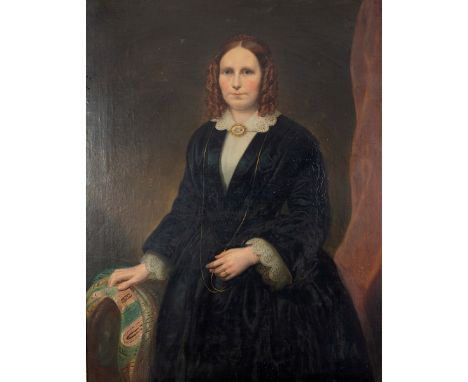 19th Century English School/Portrait of a Lady/three-quarter length, wearing a black dress/oil on canvas, 44cm x 33cm