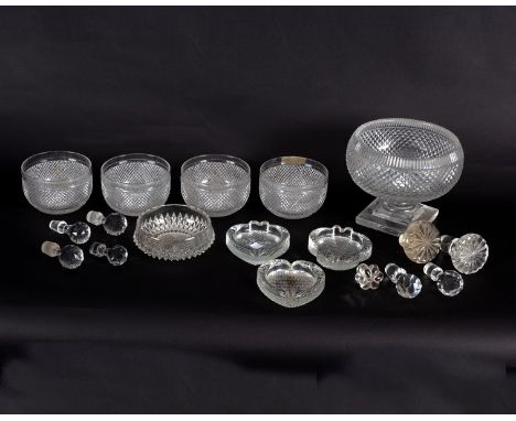 A group of cut glass to include four finger bowls and three playing card ashtrays