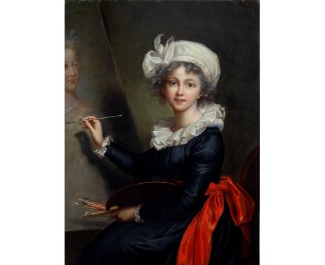 After Élisabeth Vigée Le Brun (French 1755-1842)/Self Portrait, Painting a Portrait of Marie Antoinette/oil on canvas, 33cm x