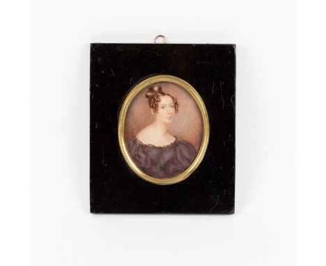 Attributed to Sarah Goodridge (American 1788-1853)/Portrait Miniature of a Young Lady/half-length, her hair in ringlets and w