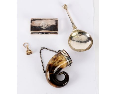 A Scottish horn snuff mull, incised 'Grand Father's Quid' to the side, the lid monogrammed JP and dated 1861 to the top and '