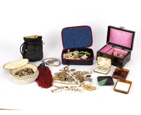 A quantity of costume jewellery including silver bangle, ear clips, etc.