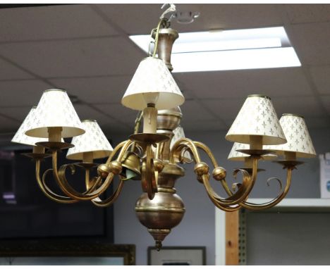 An eight-branch chandelier, the branches to a central turned silvered column, 72cm wide