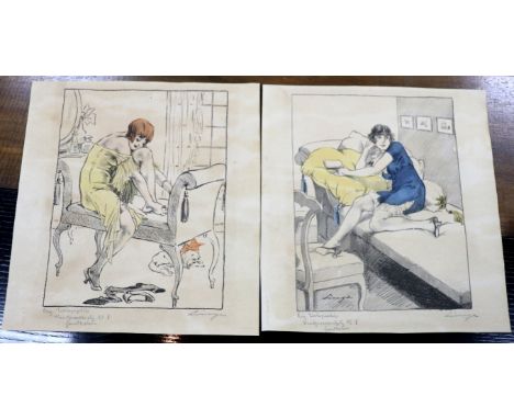 Otto Lingner (German 1856-1917)/Studies of Young Women/a pair/signed in pencil/prints, 27cm x 21cm