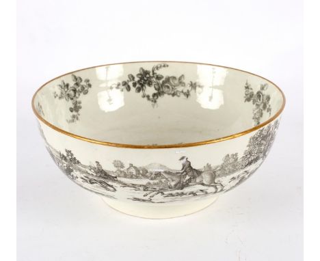 A Worcester hunting subject punch bowl, 21cm diameter