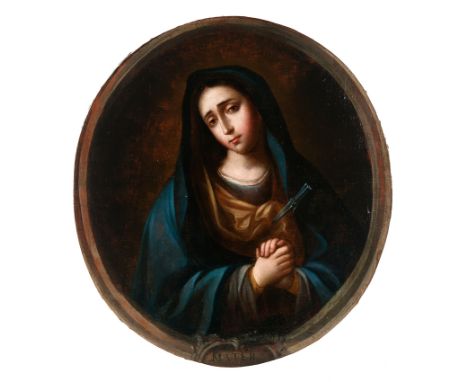 Miguel Cabrera (Antequera de Oaxaca, Mexico, 1715 / 1720 - Mexico, 1768)"Our Lady of Sorrows"Oil on canvas.69,5 x 62,5 cm.Mig