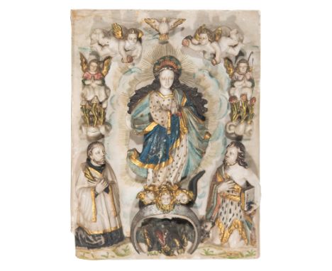 Attributed to Luis González. 17th - 18th centuries."The Immaculate Conception in the Light of the Holy Spirit, surrounded by 