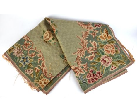 A quality Edwardian Aubuon style tapestry wall hanging or rug in blues on hessian backing (180cm x 116cm)Condition Report:  G