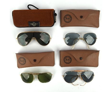 RAYBAN gentleman's vintage sunglasses collection aviator style in original cases, three pairs and one pair of BAUSCH & LOMB r