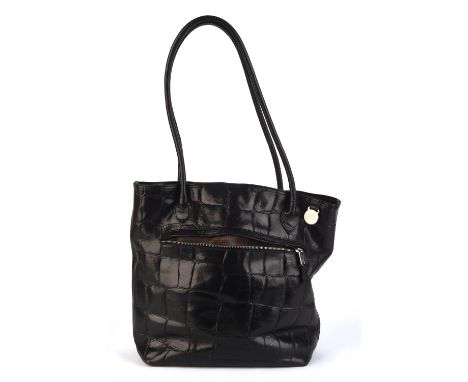 MULBERRY vintage black Congo leather tote handbag with silver hardware and plaid lining bearing serial number 061970 (28cm x 