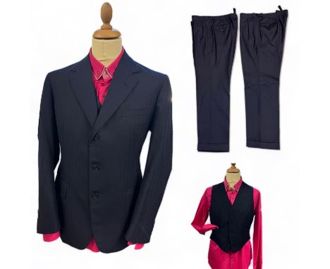 HOGG & SONS & JB JOHNSTONE Ltd bespoke-made gentleman's top quality dark blue serge four piece suit comprising jacket, waistc