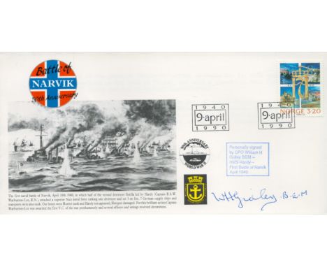 WWII CPO William H Gidley BEM HMS Hardy First Battle of Narvik 1940 veteran signed 50th Anniversary commerative FDC double PM