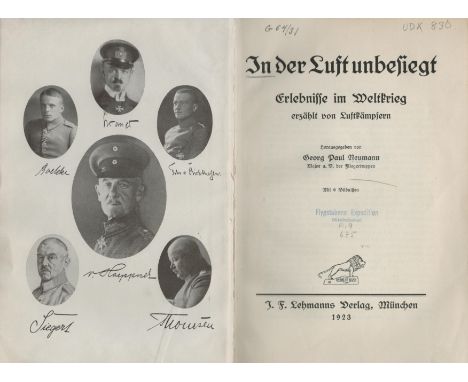 In der Luft Unbesiegt (In the Air Undefeated) by J F Lehmanns Verlag 1923 Hardback Book with 316 pages, inscribed on first pa