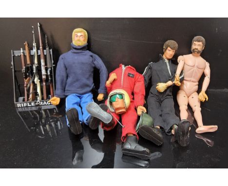 Action Man - Four 1970-77 Figures, Red Devil Parachutist with overals, helmet, goggles and boots, Atomic Man with overals, bo