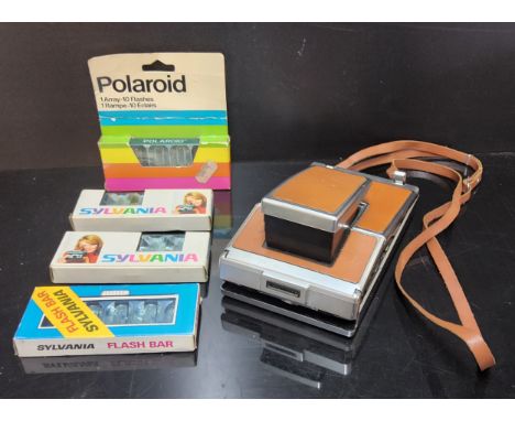 Vintage Polaroid SX-70 Land Camera Alpha 1, chrome &amp; caramel leather skin, shoulder strap Vintage Polaroid SX-70 Single-L