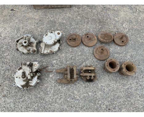 A selection of believed mostly Rudge engine partscomprising engine cases numbered 48093 / 48093 (believed c.1928 type); a sec