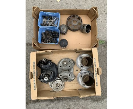 Two Vincent cylinder headsnumbered BA70798 and the other unnumbered together with two cylinder barrels and a selection of eng