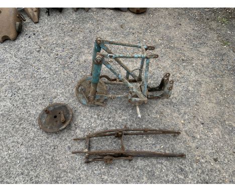 A set of Rudge girder forkstogether with a rear frame 'swinging arm' section incorporating a rear brake plate and engine moun