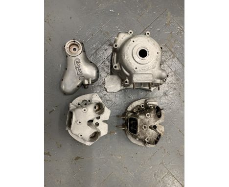 A quantity of Norton engine componentsincluding a set of unnumbered Commando crankcases; a cylinder head in box labelled '750