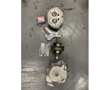 A quantity of Norton engine componentsincluding a set of 750cc Commando crankcases numbered 230381 (believed 1973 racing); cr
