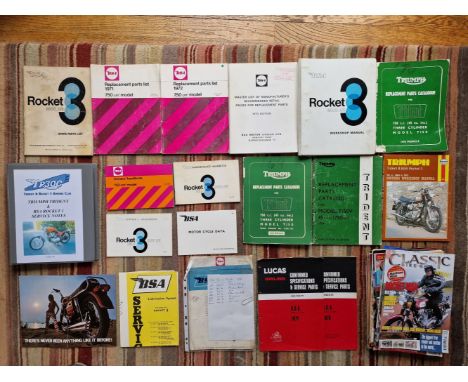 A quantity of BSA Rocket 3 literatureincluding a workshop manual, multiple parts lists, service notes, and handbooks, togethe