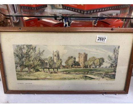 An original vintage framed railway carriage print of 'Tattershall Lincolnshire' from a watercolour by Freda Marston 54 x 29cm