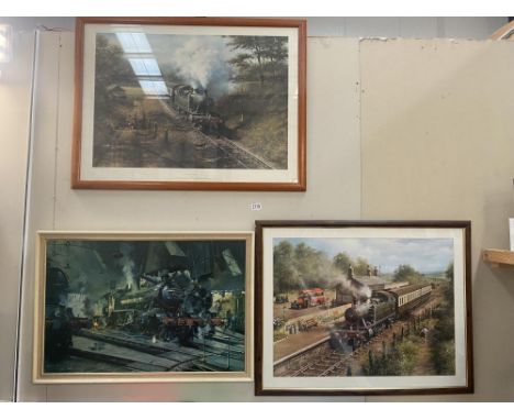 3 Large framed prints of steam railway engines COLLECT ONLY